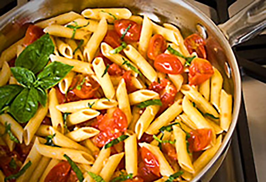 Smashed tomatoes and penne