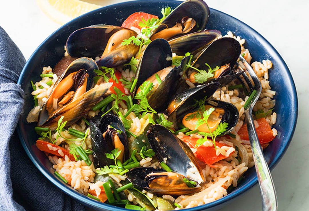 Vegetable and rice ragout with mussels