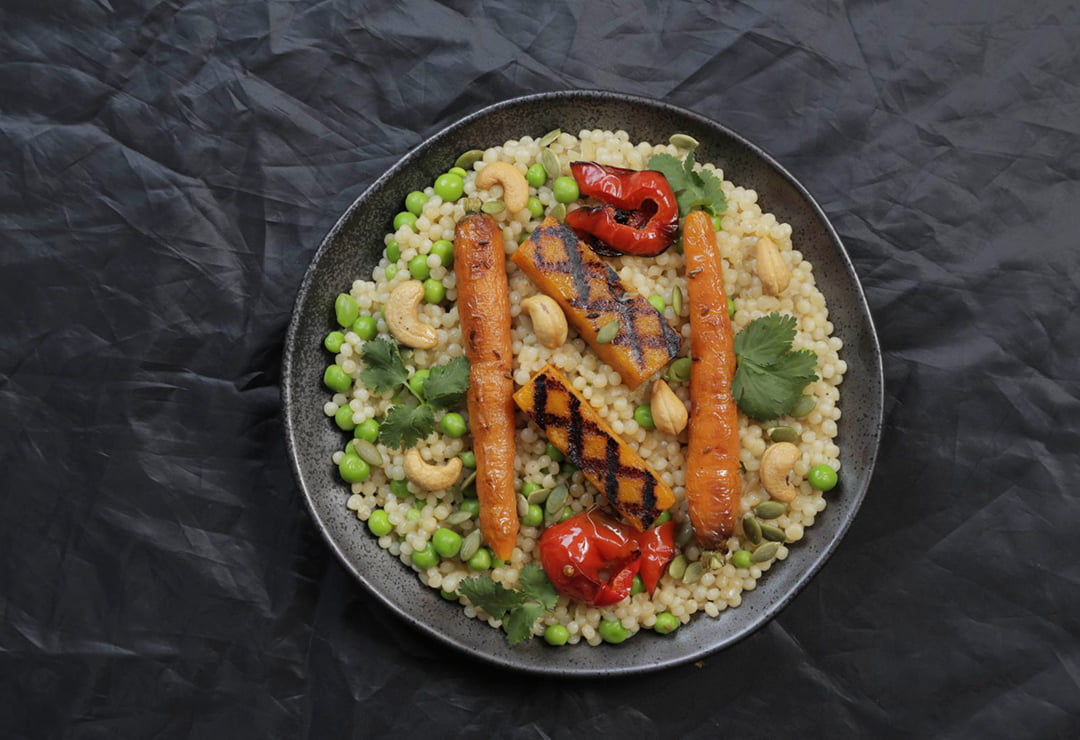 Vegetarian Pearl Couscous with roasted vegetables